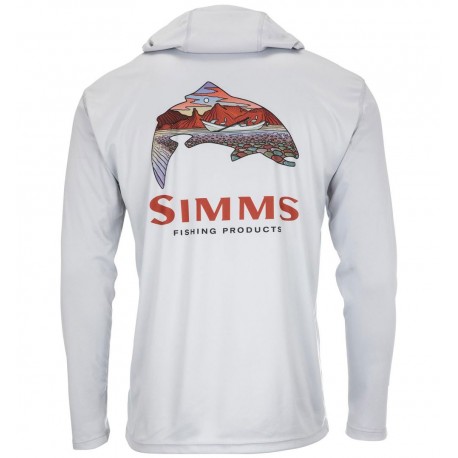 Camiseta Simms Tech Hoody - Artist Series Trout Logo Flame/Sterling
