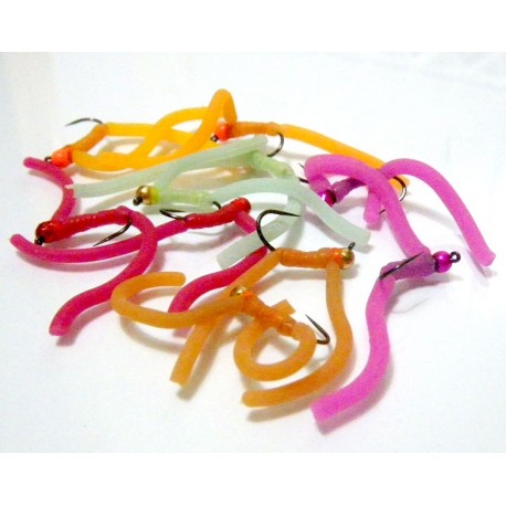 San Juan Body Worm  Phosphor Blue - Mosca para la pesca de Trucha